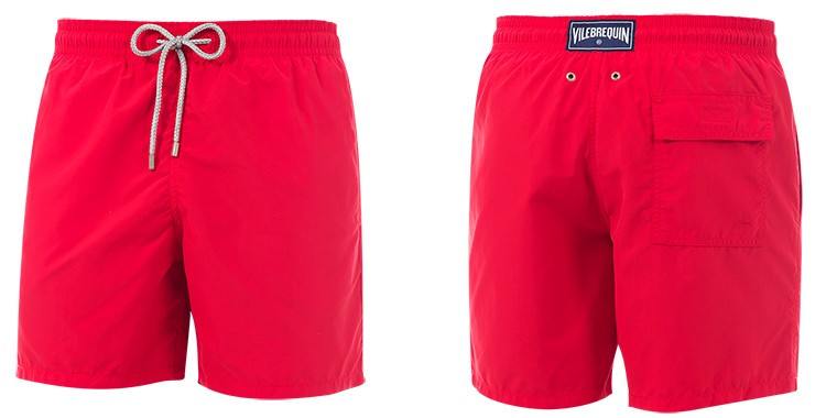 Maillot de bain pour hommes Vilebrequin 2017, modèle "Moorea", coloris rouge coquelicot, poches sur les côtés, poche arrière avec rabat, ceinture élastique et cordon.