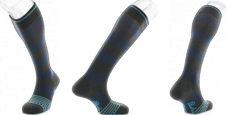chaussettes montantes mi-bas, en coton, pour hommes à larges rayures bleues et marrons de Berthe aux grands pieds hiver 2018
