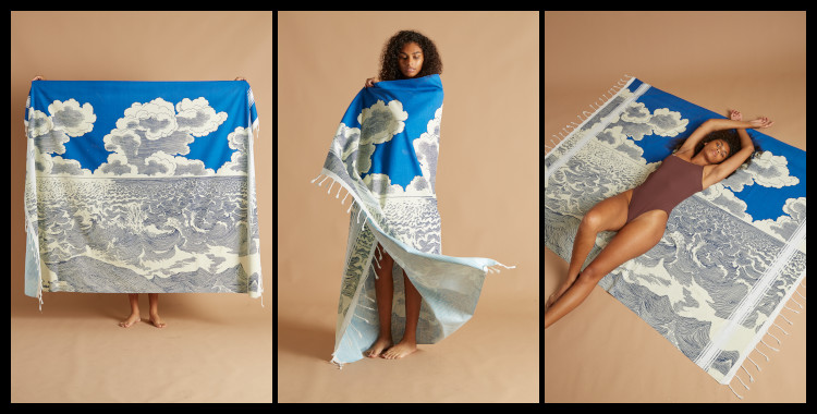 Fouta, en coton, Inouitoosh, Inoui-Editions, la mer, en coloris bleu