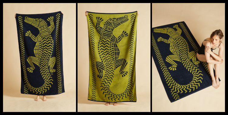 Serviette, en coton, Inouitoosh, Inoui-Editions, le crocodile, en coloris jaune