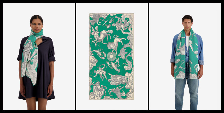 foulards paréos inoui éditions, astrologie, en vert