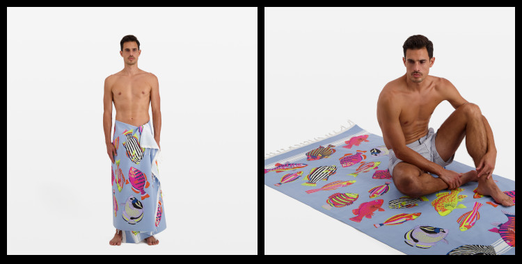 fouta inoui Editions, en coton, les poissons, en bleu clair