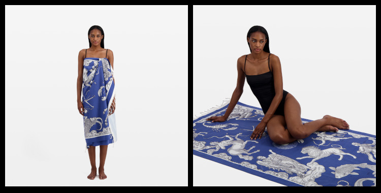 fouta inoui, en coton, Astrologie, les signes du zodiaque, le soleil, en bleu