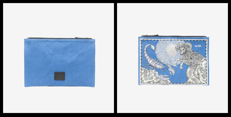 Pochette Brodée Inoui Éditions, en coton, Les Signes du Zodiaques, Astrologie ; Le Bélier.           Dimensions : 27 x 19 cm.