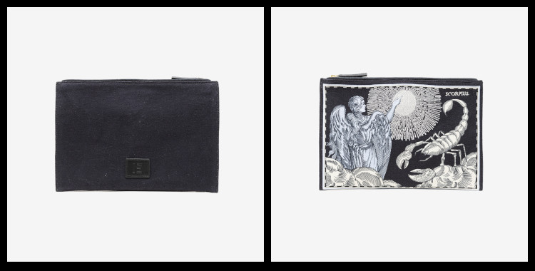 Pochette Brodée Inoui Éditions, en coton, Les Signes du Zodiaques, Astrologie ; Le Scorpion.           Dimensions : 27 x 19 cm.