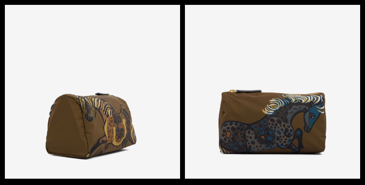 Trousse de Toilette, en Polyester, Inoui Éditions, Western, Les Chevaux, en Kaki.                                              Dimensions : 22,5 x 14 x 11,5 cm.