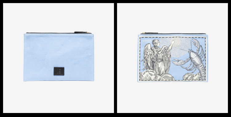 Pochette Brodée Inoui Éditions, en coton, Les Signes du Zodiaques, Astrologie ; La Balance.           Dimensions : 27 x 19 cm.