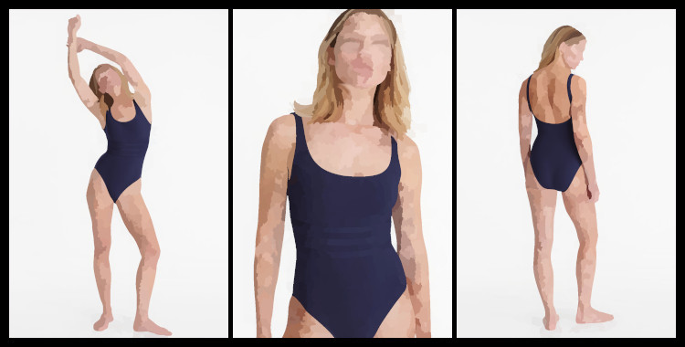 Maillot une pièce nageur, Asia, de la marque Eres, en bleu marine Nautique, bretelles large sur les épaules, coutures au niveau du ventre, décolleté poitrine droit arrondi, décolleté dos rond.