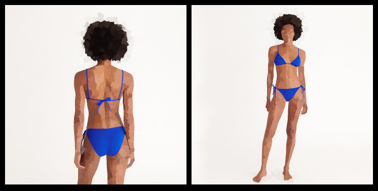Maillot de bain Eres, bikini, soutien gorge triangle coulissant Mouna, culotte échancrée, ficelles nouées sur les côtés Malou, en coloris bleu Indigo.