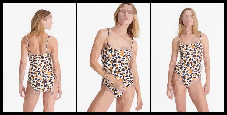 Maillot une pièce, Nereides, de la marque Eres, en imprimé panthère sable fin, bretelles sur les épaules, décolleté poitrine droit.