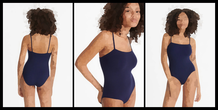 Maillot une pièce, Aquarelle, de la marque Eres, en bleu nautique, bretelles fines sur les épaules, décolleté poitrine droit.