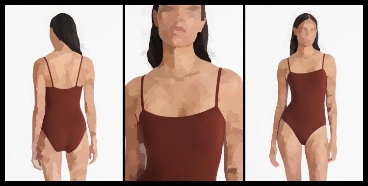 Maillot une pièce, Aquarelle, de la marque Eres, en marron Tortue, bretelles fines sur les épaules, décolleté poitrine droit.