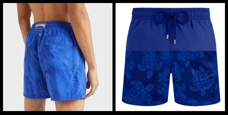Maillot, short de bain, modèle Moorea aquaréactif, pour homme, de la marque Vilebrequin, en coloris uni bleu, motif tortues.