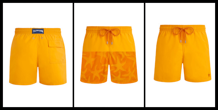 Maillot, short de bain, modèle Moorea aquaréactif, pour homme, de la marque Vilebrequin, en coloris uni orange, motif étoiles de mer.