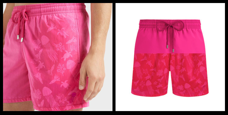 Maillot, short de bain, modèle Moorea aquaréactif, pour homme, de la marque Vilebrequin, en coloris uni rose, motif méduses.