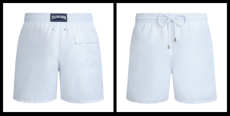 Ce short de bain Vilebrequin, homme, ceinture élastique avec cordon, en coloris blanc.