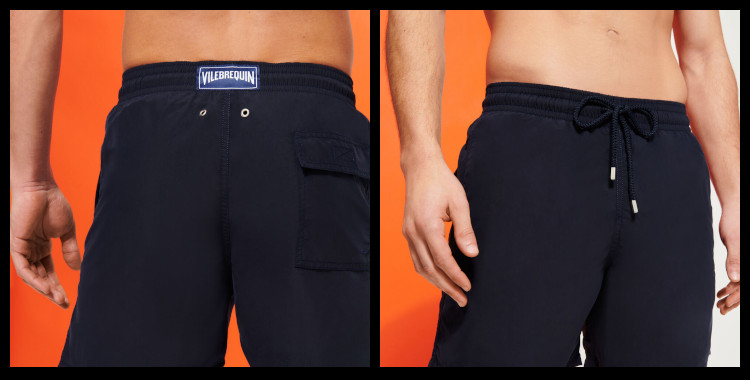 short de bain Vilebrequin, homme, ceinture élastique avec cordon, en coloris bleu marine.