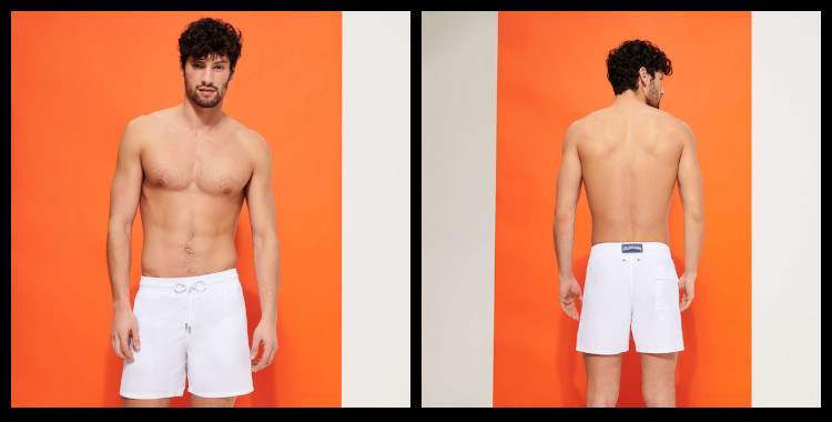 short de bain Vilebrequin, homme, ceinture élastique avec cordon, en coloris blanc.