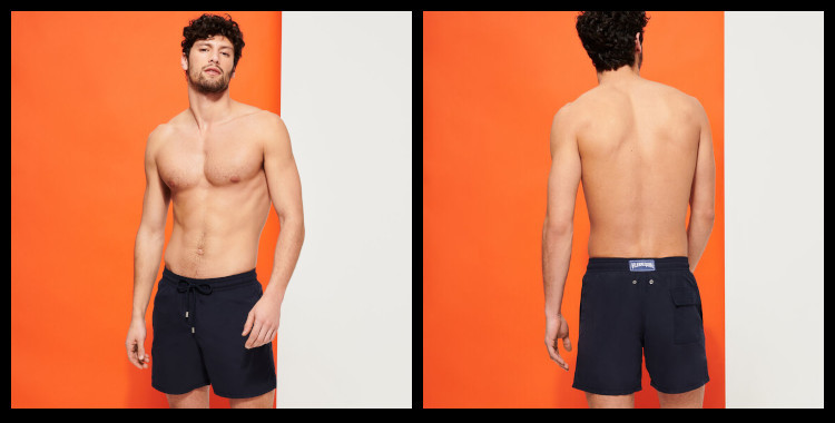 short de bain Vilebrequin, homme, ceinture élastique avec cordon, en coloris bleu marine.