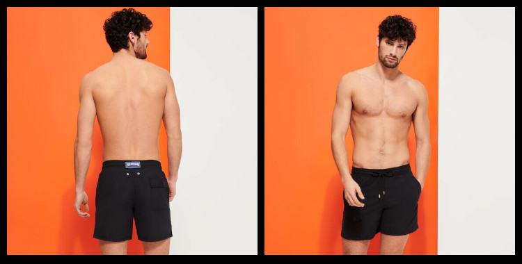 Ce short de bain Vilebrequin, homme, ceinture élastique avec cordon, en coloris noir.