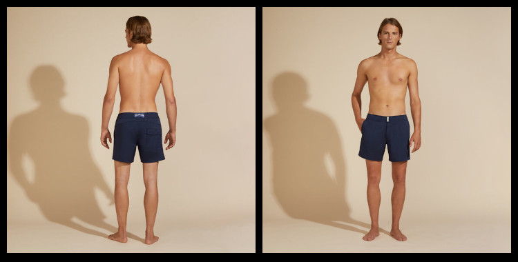 short de bain Vilebrequin, modèle Merise, homme, ceinture plate, boutons pressions, braguette zip, en coloris bleu marine.