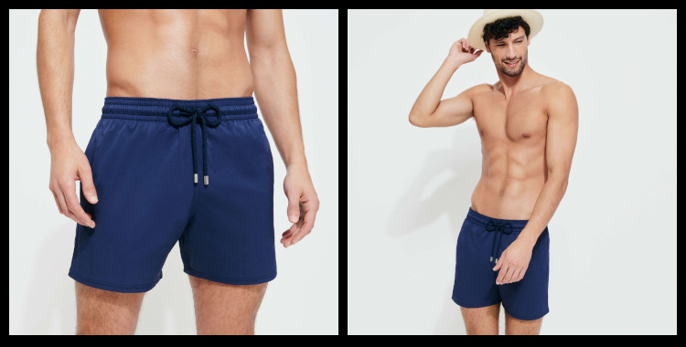 short de bain stretch Vilebrequin, homme, ceinture élastique avec cordon, en coloris bleu marine.