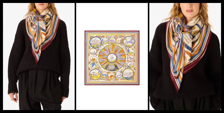 Carré Chance, en modal et soie 130, les papillons, en coloris automne.