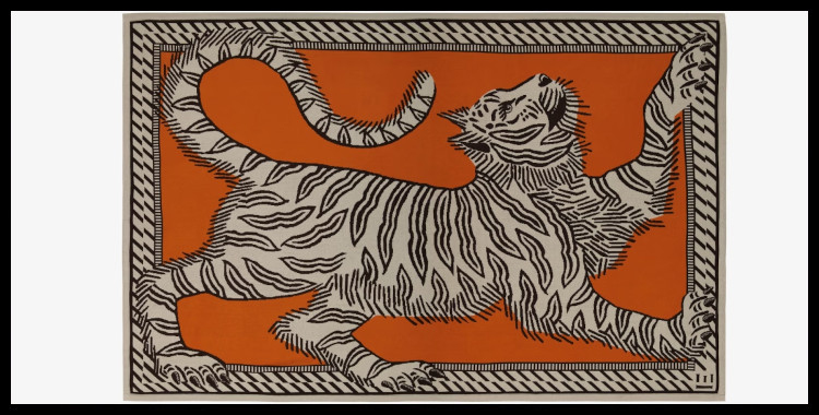 Plaid en coton Inoui Editions, Mantra, le tigre, en orange.