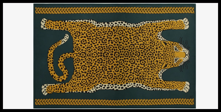 Plaid en coton Inoui Editions, la peau de léopard, en vert.