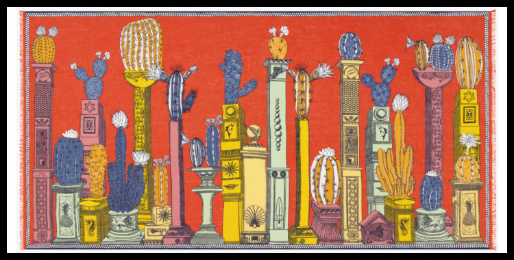 étole , paréo inoui éditions représente des cactus, en orange.