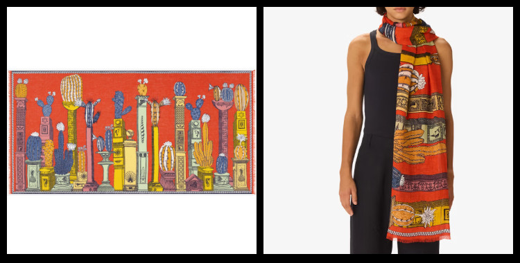 étole , paréo inoui éditions représente des cactus, en orange.