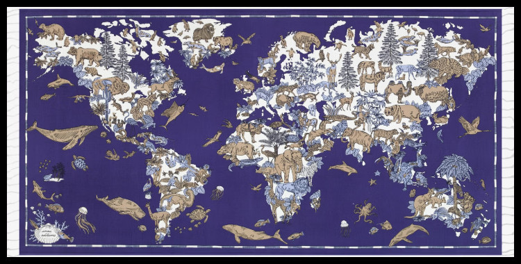 fouta Atlas, inoui éditions, représente la carte du monde en bleu.