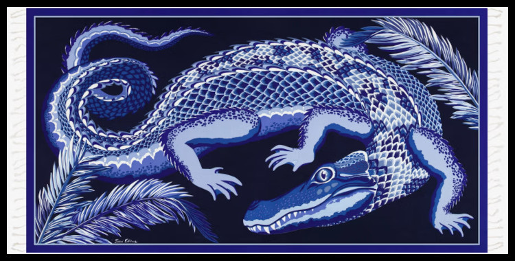 Ce fouta Croco inoui éditions, représente un crocodile, en bleu.