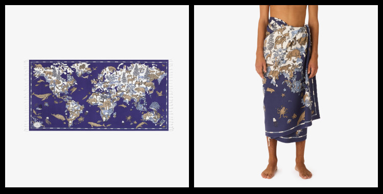 fouta Atlas, inoui éditions, représente la carte du monde en bleu.