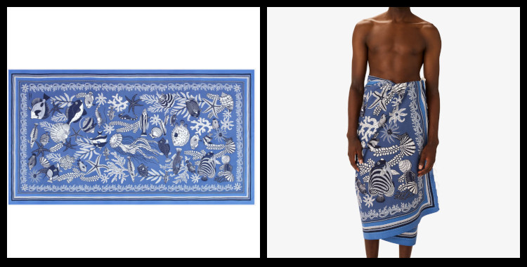 Fouta, inoui éditions représente les animaux marins, en bleu.