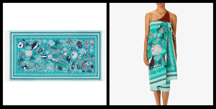 Fouta, inoui éditions représente les animaux marins, en turquoise.