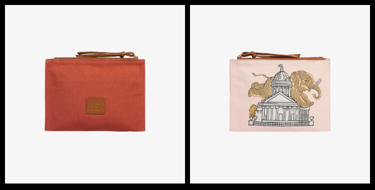 pochette brodée, en coton, de la maison Inoui Editions, l'éléphant, en rose.